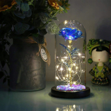 Věčná růže ve skle, svítící, s LED, skvělý nápad na dárek / modrá