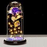 Věčná růže ve skle, svítící, s LED, skvělý nápad na dárek / azurová