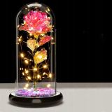 Věčná růže ve skle, svítící, s LED, skvělý nápad na dárek / růžová