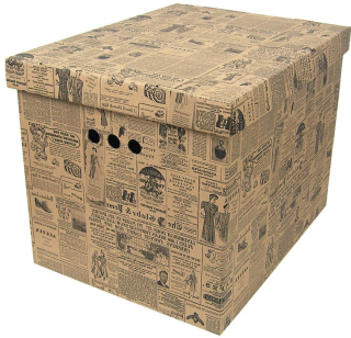 Dekorativní kartonová krabička STARÉ NOVINY XL, úložný box s víkem 42x32x32cm