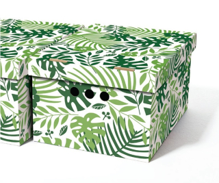 Dekorativní kartonová krabička TROPICKÉ LISTY A4 úložný box, vel. 33x25x18cm