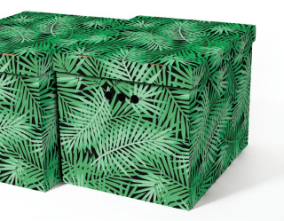 Dekorativní kartonová krabička ZELENÉ TROPICKÉ LISTY XL úložný box 42x32x32cm