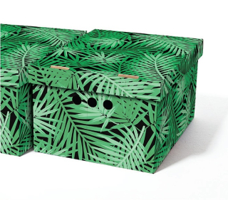Dekorativní kartonová krabička ZELENÉ TROPICKÉ LISTY A4 úložný box 33x25x18cm