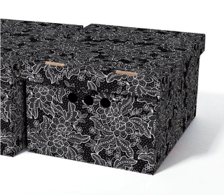 Dekorativní kartonová krabička ČERNÁ KRAJKA A4 úložný box, velikost 33x25x18cm