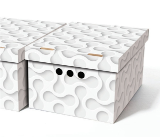Dekorativní kartonová krabička BÍLÁ VLNA A4 úložný box, velikost 33x25x18cm