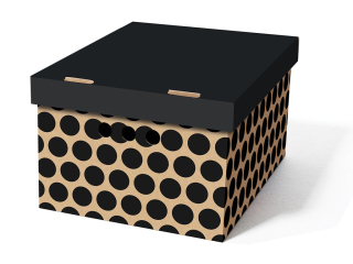 Dekorativní kartonová krabička ČERNÉ TEČKY A4 úložný box, velikost 33x25x18cm