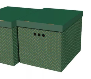 Dekorativní kartonová krabička zelená geometrie XL, úložný box 42x32x32cm