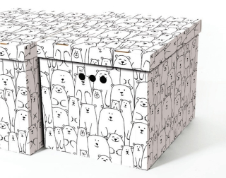 Dekorativní kartonová krabička BÍLÉ MEDVĚDY XL, úložný box s víkem 42x32x32cm