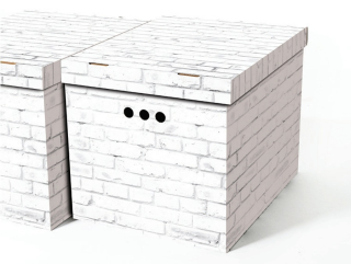 Dekorativní kartonová krabička BÍLÁ CIHLA XL, úložný box s víkem 42x32x32cm