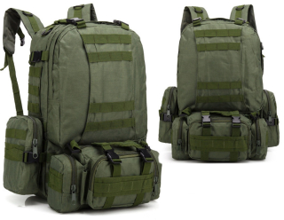 Vojenský taktický batoh o objemu 50l s přídavnými survival přežití army green