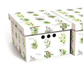Dekorativní kartonová krabička BYLINY A4 úložný box, velikost 33x25x18cm