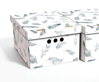 Dekorativní kartonová krabička PEŘÍ A4 úložný box, velikost 33x25x18cm