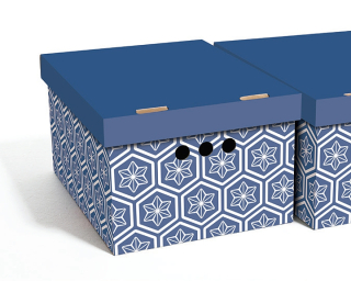 Dekorativní kartonová krabička ŠESTIHRANNÉ MODRÉ HVĚZDY A4 úložný box 33x25x18cm