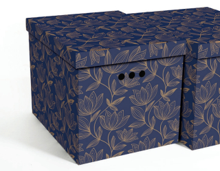 Dekorativní kartonová krabička TYRKYSOVĚ ZLATÉ KVĚTY XL úložný box 42x32x32cm