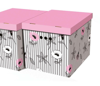 Dekorativní kartonová krabička RŮŽOVÉ KVĚTY XL úložný box, velikost 42x32x32cm