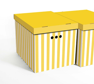 Dekorativní kartonová krabičk BÍLÉ PRUHY / ŽLUTÉ POZADÍ XL úložný box 42x32x32cm