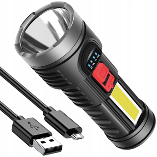 VÝKONNÁ AKUMULÁTOROVÁ SVÍTILKA, nabíjecí svítilna, USB LED OSL + COB