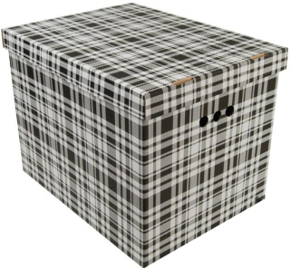 Dekorativní kartonová krabička ČERNÁ MŘÍŽKA XL úložný box, velikost 42x32x32cm