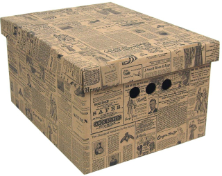 Dekorativní kartonová krabička STARÉ NOVINY A4, úložný box s víkem 33x25x18cm